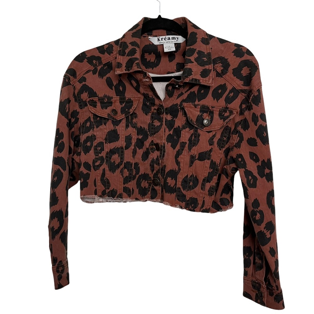 Kreamy cheetah print cropped utility jacket small